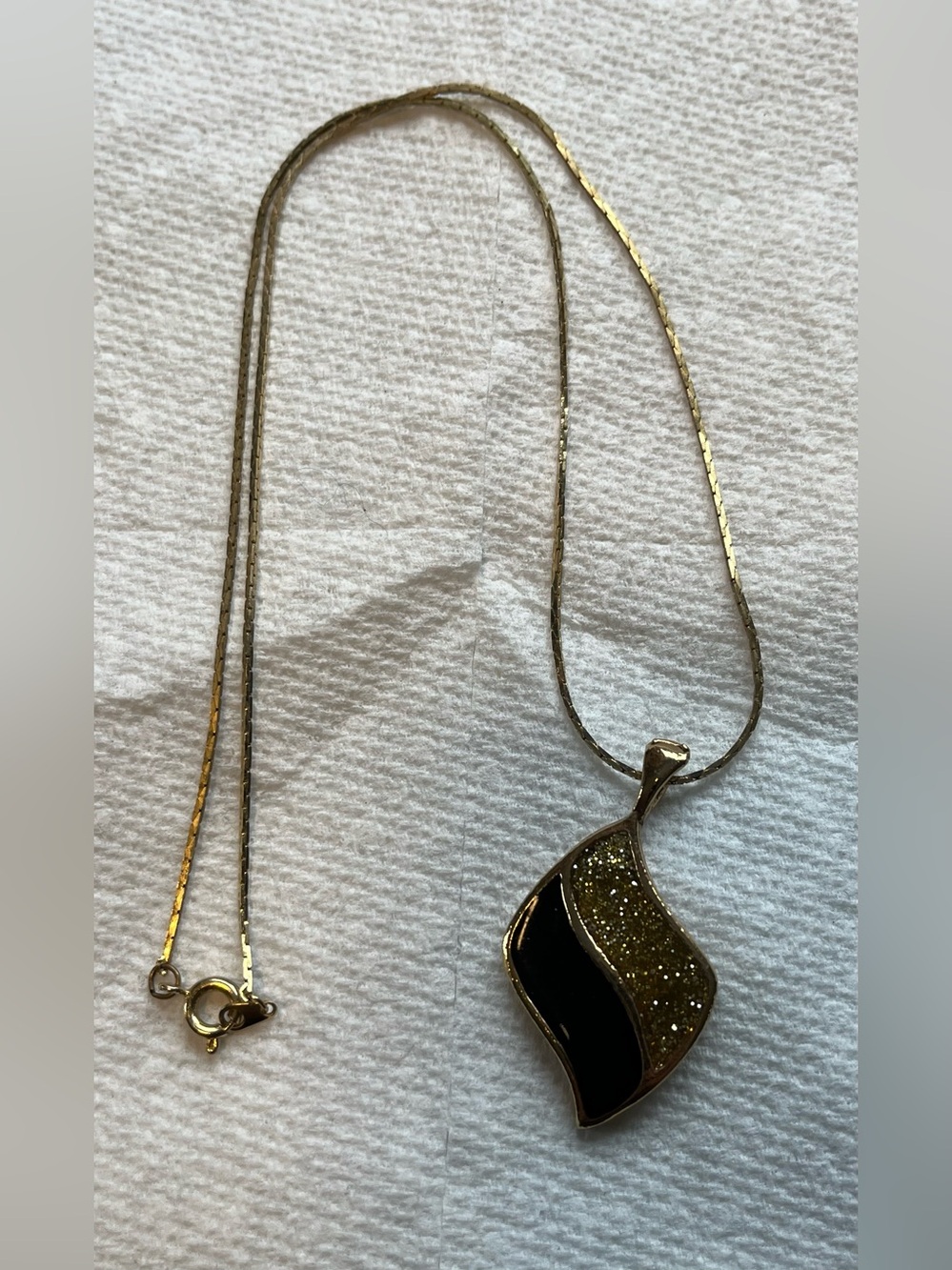 Vintage Royal Goldtone Pendant Necklace with Black and Glitter Accent